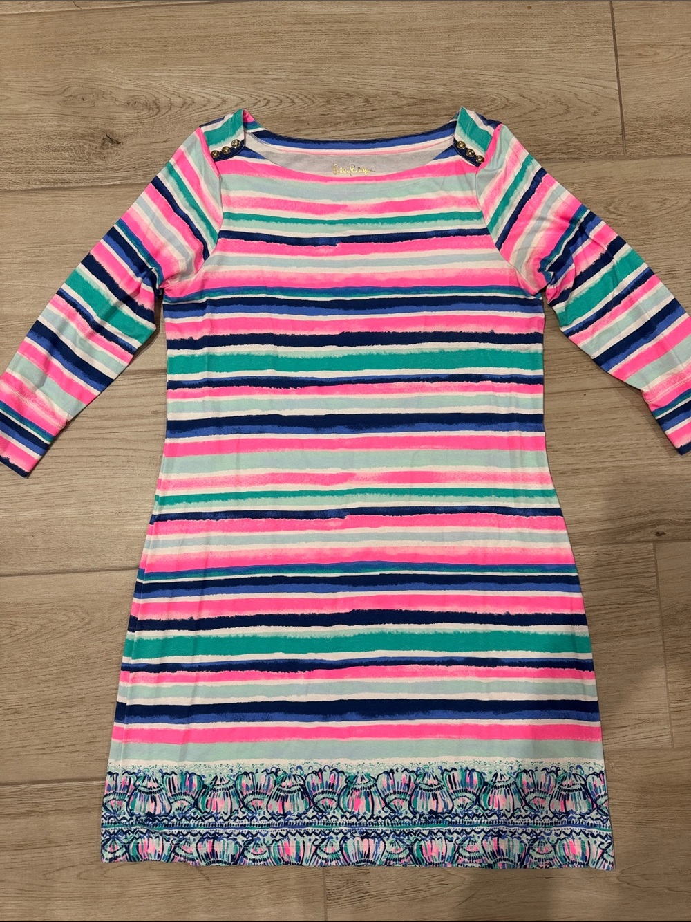 Lilly Pulitzer's UPF 50+ Sophie Dress Multi Sandy Shell Stripe Engineered Size L